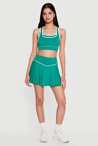 Contrast Trim Drop Waist Skirt with Cell Phone Pocket Shorts Lining