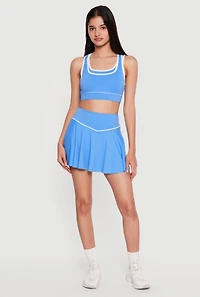 Contrast Trim Drop Waist Skirt with Cell Phone Pocket Shorts Lining