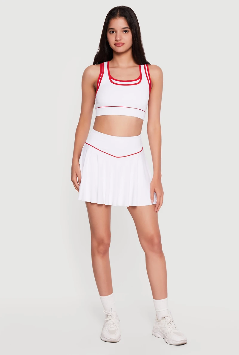 Contrast Trim Drop Waist Skirt with Cell Phone Pocket Shorts Lining