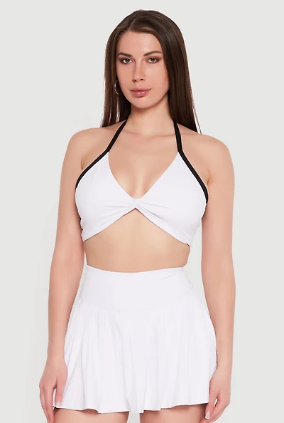 Twist Front Contrast Trim Halter Crop Top