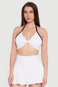 Twist Front Contrast Trim Halter Crop Top