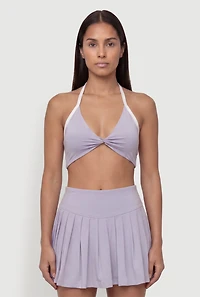 Twist Front Contrast Trim Halter Crop Top