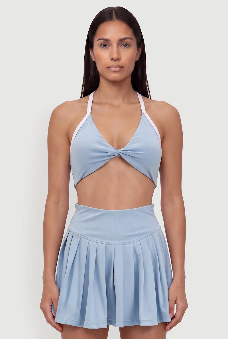 Twist Front Contrast Trim Halter Crop Top