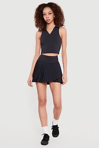 Drop Waist Faux Wrap Lined Pleated Skirt