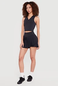 Drop Waist Faux Wrap Lined Pleated Skirt