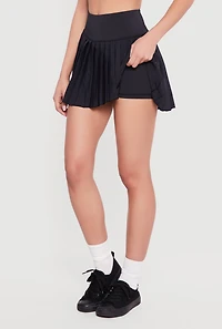 Drop Waist Faux Wrap Lined Pleated Skirt