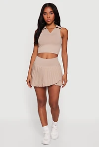 Drop Waist Faux Wrap Lined Pleated Skirt