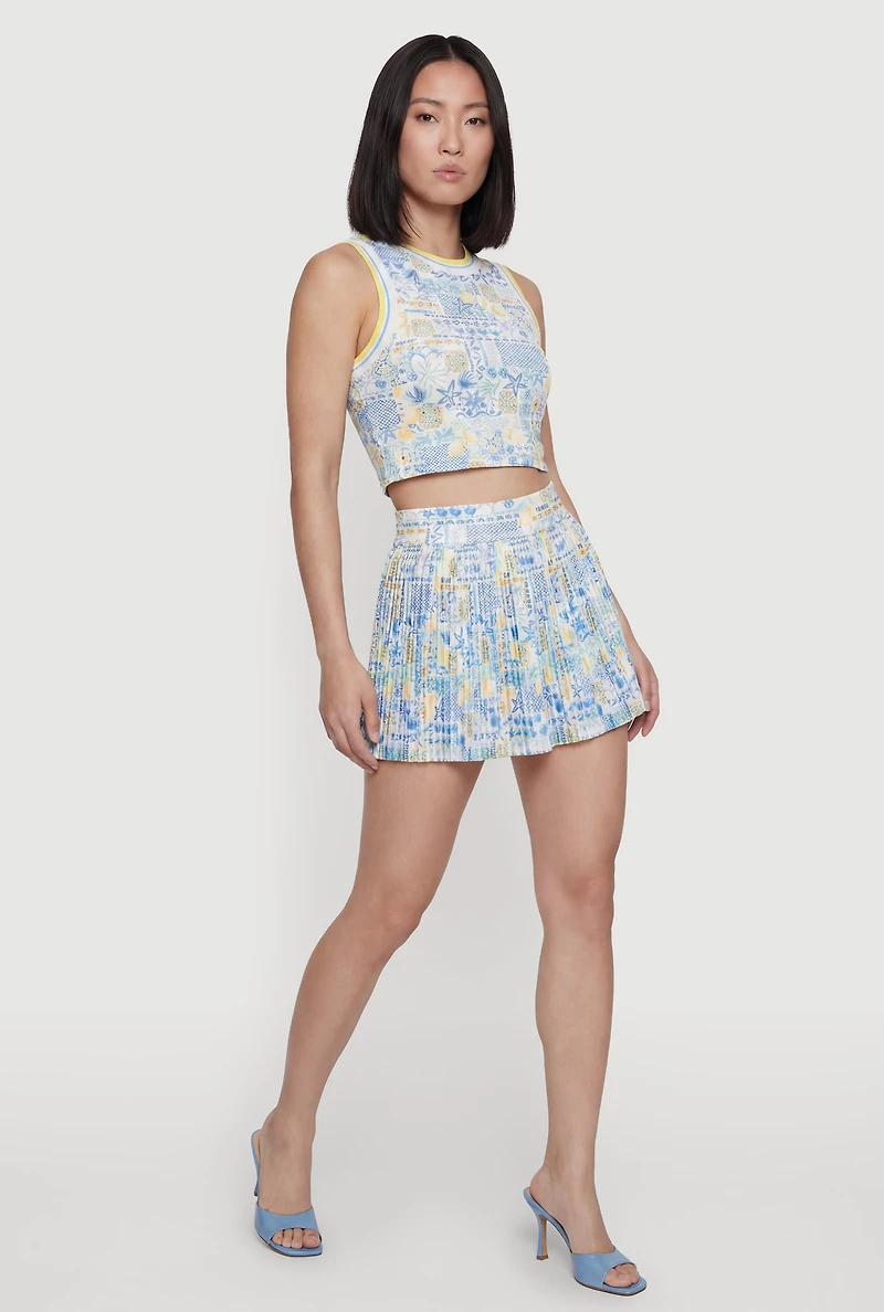 Patterned Cropped Racerback Tank Top
