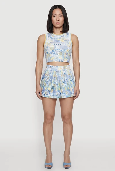 Patterned High Waisted Pleated Tennis Skort