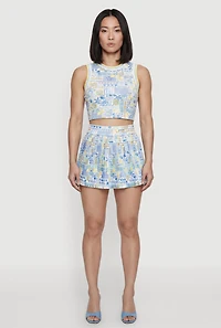Patterned High Waisted Pleated Tennis Skort