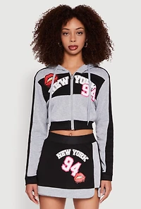 Trendy New York Graphic Cropped Hooded Sweatshirt