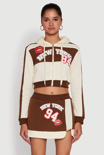 Womens Trendy New York Graphic Cropped Hooded Sweatshirt, Multi, Size XL