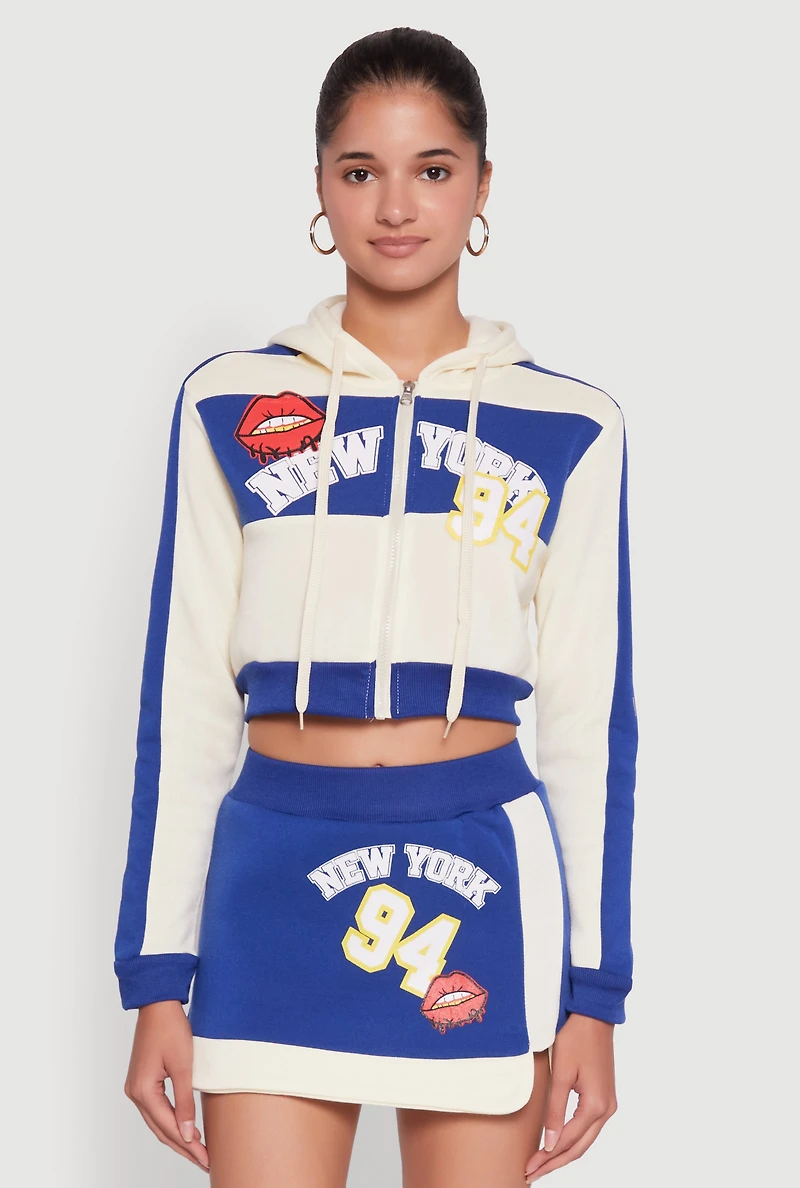 Womens Trendy New York Graphic Cropped Hooded Sweatshirt, Multi,