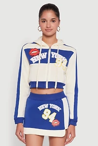 Womens Trendy New York Graphic Cropped Hooded Sweatshirt, Multi,