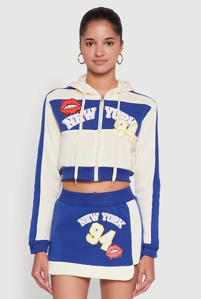 Womens Trendy New York Graphic Cropped Hooded Sweatshirt, Multi, Size S