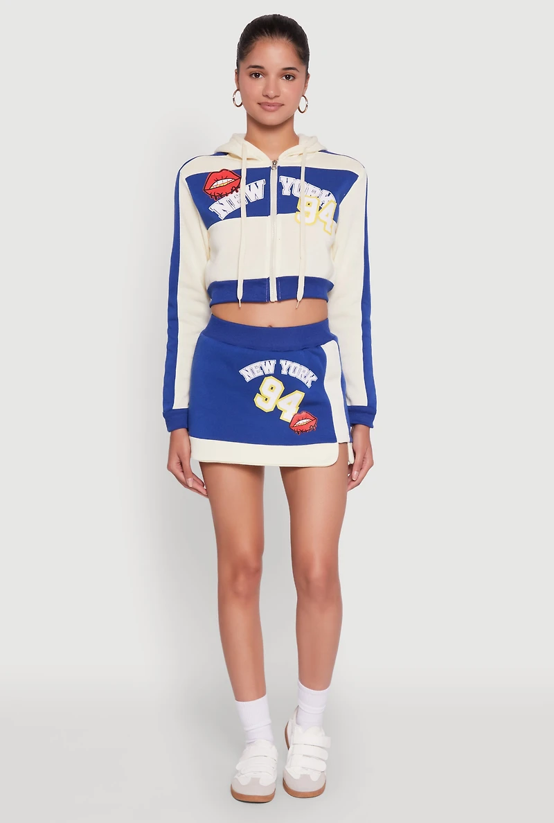 Womens Trendy New York Graphic Cropped Hooded Sweatshirt, Multi,