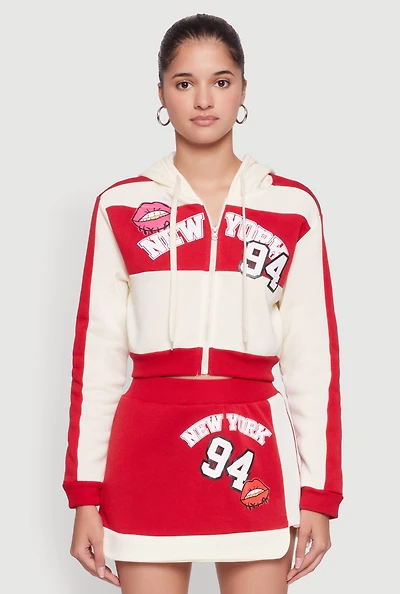 Womens Trendy New York Graphic Cropped Hooded Sweatshirt, Multi,
