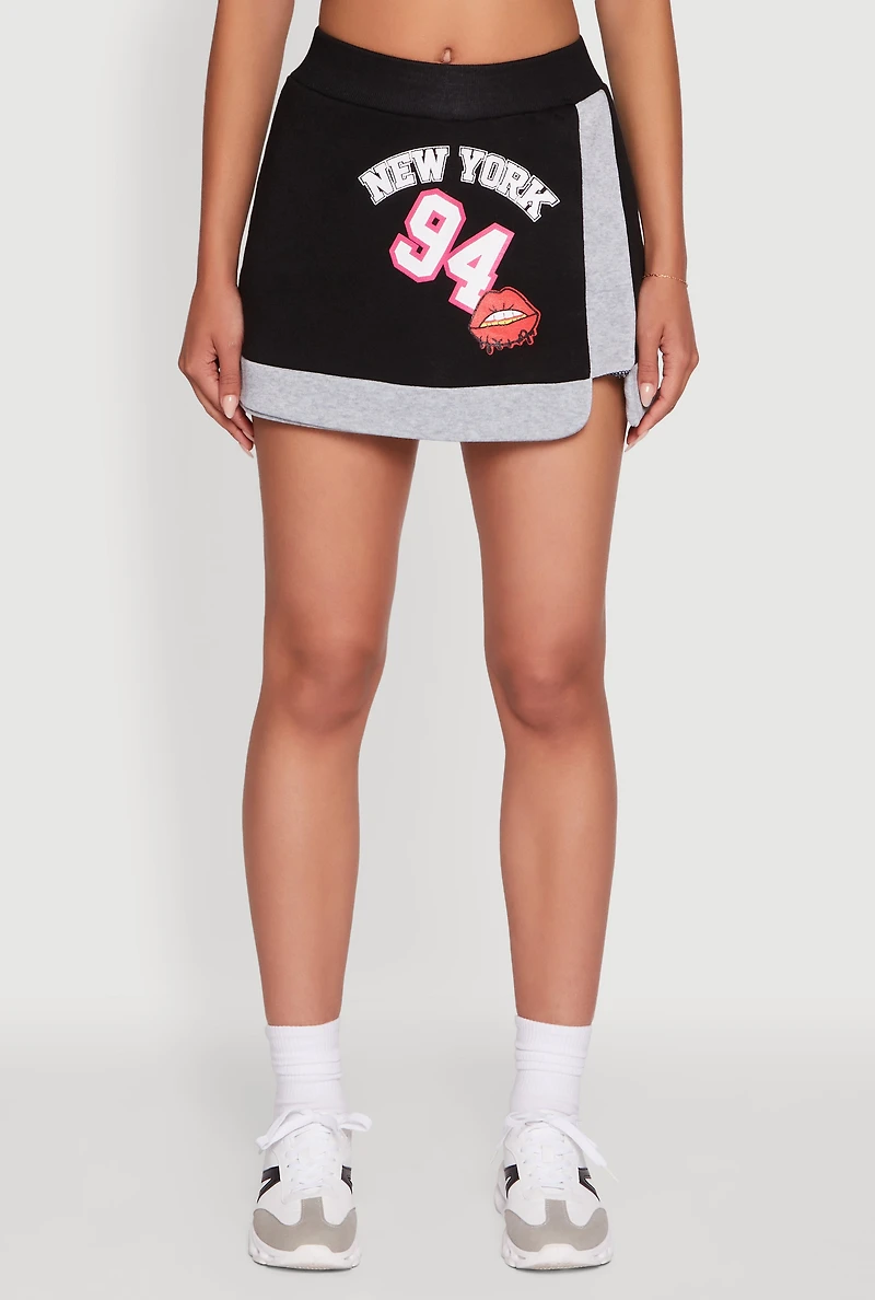 Womens New York 94 Graphic High Waisted Skort, Black, Size L