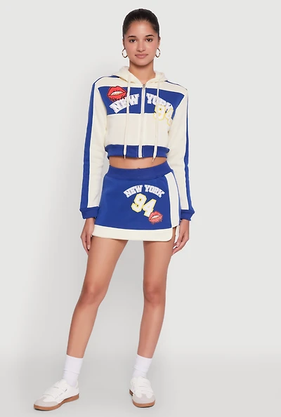 Womens New York 94 Graphic High Waisted Skort, Blue, Size L