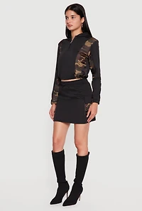 Toggle Drawstring Waist Camo Cargo Pocket Skirt
