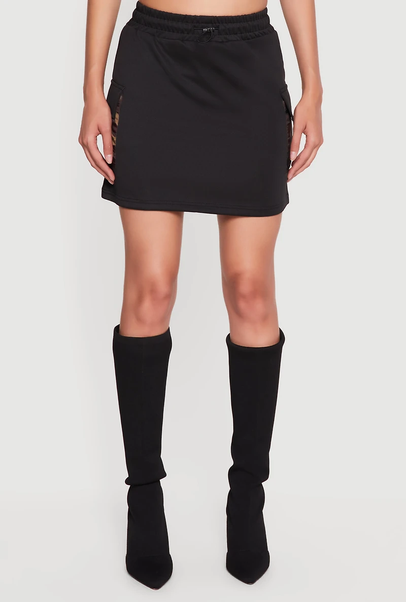 Toggle Drawstring Waist Camo Cargo Pocket Skirt