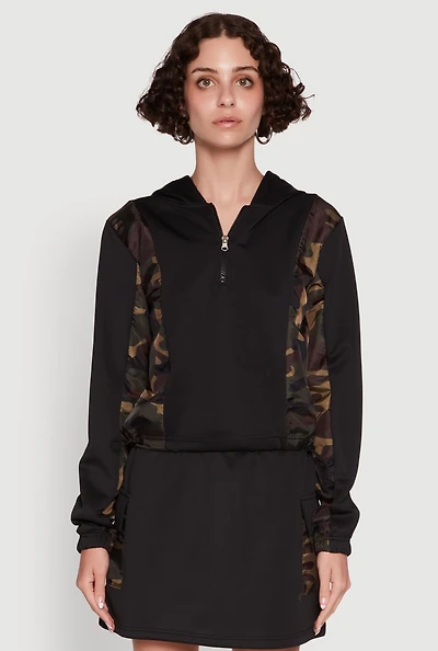 Womens Color Block Quarter Zip Hoodie, Multi,