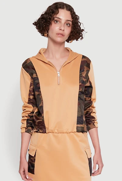 Womens Color Block Quarter Zip Hoodie, Multi,