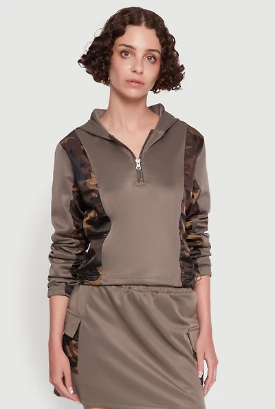 Womens Color Block Quarter Zip Hoodie, Multi, Size S