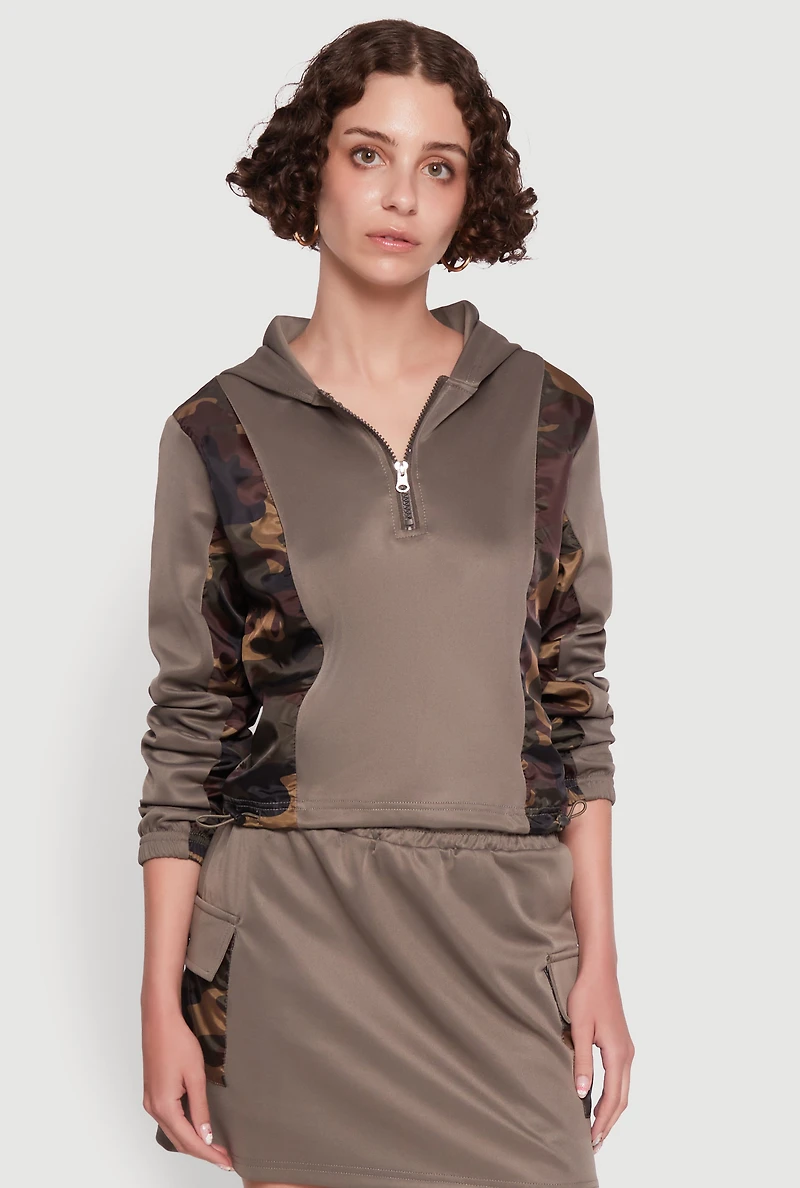 Womens Color Block Quarter Zip Hoodie, M