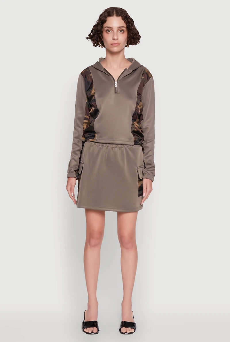 Womens Trendy Drawstring Waist Cargo Skirt, Grey, Size M