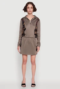 Womens Trendy Drawstring Waist Cargo Skirt, Grey, Size M