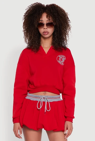 Womens Best On The Court Graphic Cropped Sweatshirt, Red, Size XL