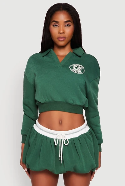 Womens Best On The Court Graphic Cropped Sweatshirt, Green, Size M