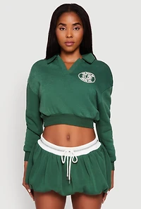 Womens Best On The Court Graphic Cropped Sweatshirt, Green, Size M