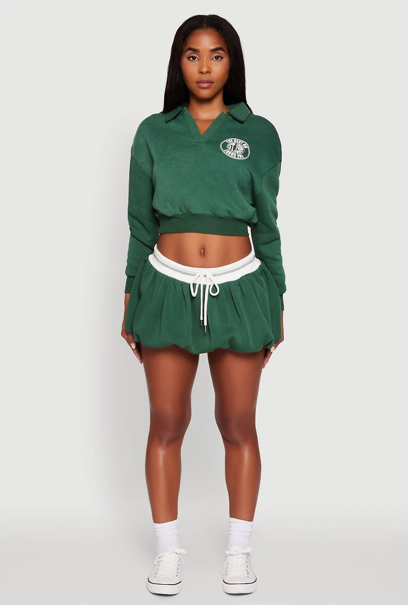 Womens Best On The Court Graphic Cropped Sweatshirt, Green, Size M