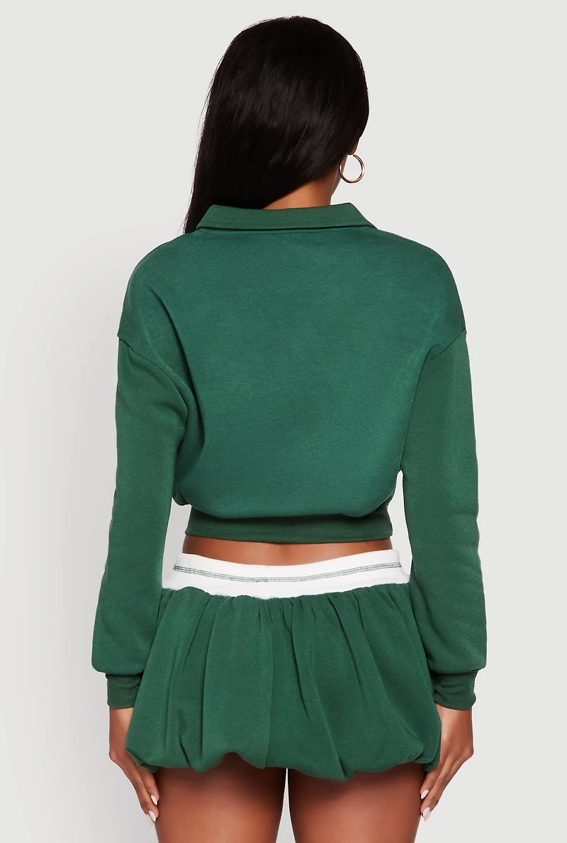 Womens Best On The Court Graphic Cropped Sweatshirt, Green, Size M