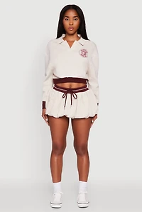 Drawstring Waist Color Blocked Bubble Hem Skirt