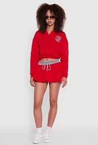 Drawstring Waist Color Blocked Bubble Hem Skirt