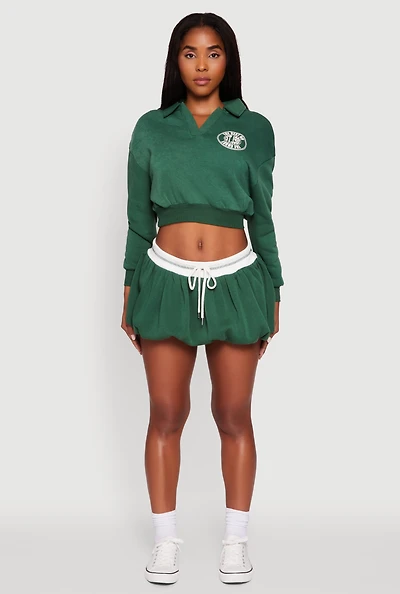 Womens Drawstring Waist Color Blocked Bubble Hem Skirt, Green, Size L