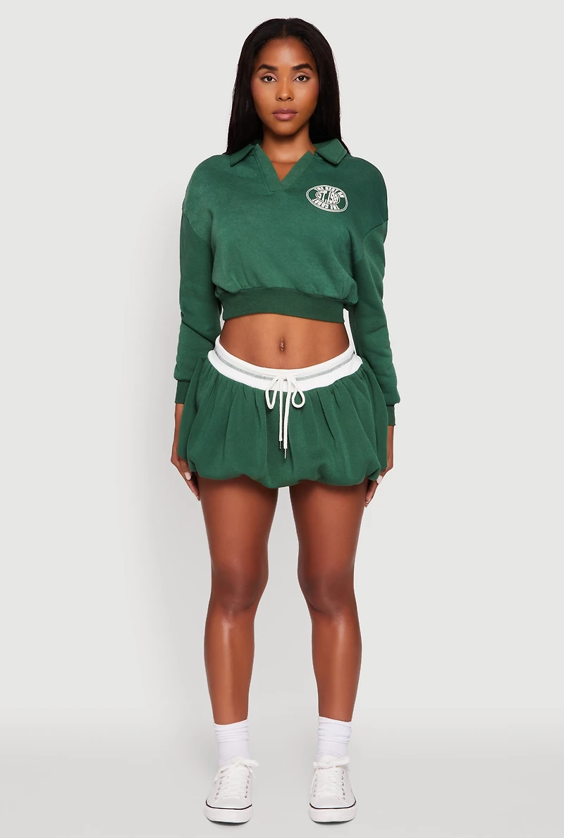 Drawstring Waist Color Blocked Bubble Hem Skirt