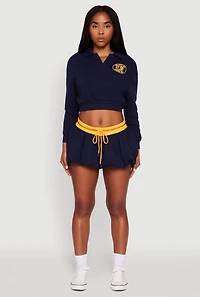 Womens Drawstring Waist Color Blocked Bubble Hem Skirt,