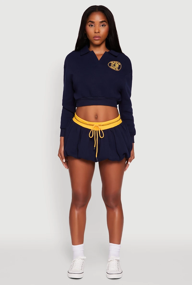 Drawstring Waist Color Blocked Bubble Hem Skirt