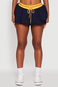 Womens Drawstring Waist Color Blocked Bubble Hem Skirt,