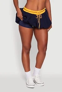Womens Drawstring Waist Color Blocked Bubble Hem Skirt,