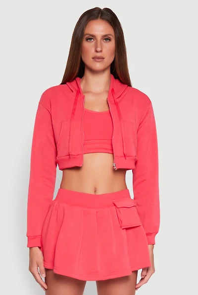 Womens Long Sleeve Hooded Sweatshirt and Tank Top, Pink, Size S