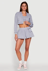 Womens Fleece Lined Pleated Cargo Skort, Grey, Size L