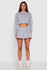Womens Fleece Lined Pleated Cargo Skort, Grey, Size L