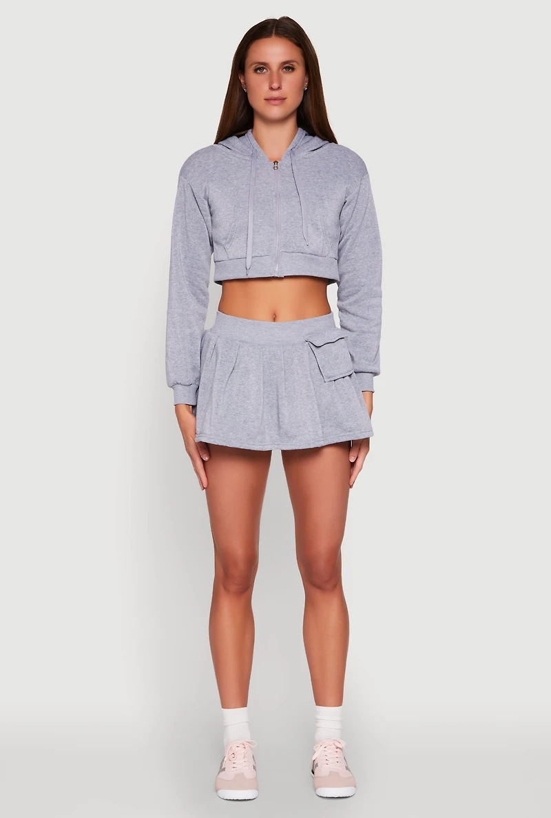 Fleece Lined Pleated Cargo Skort