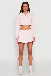 Womens Fleece Lined Pleated Cargo Skort, Pink, Size M