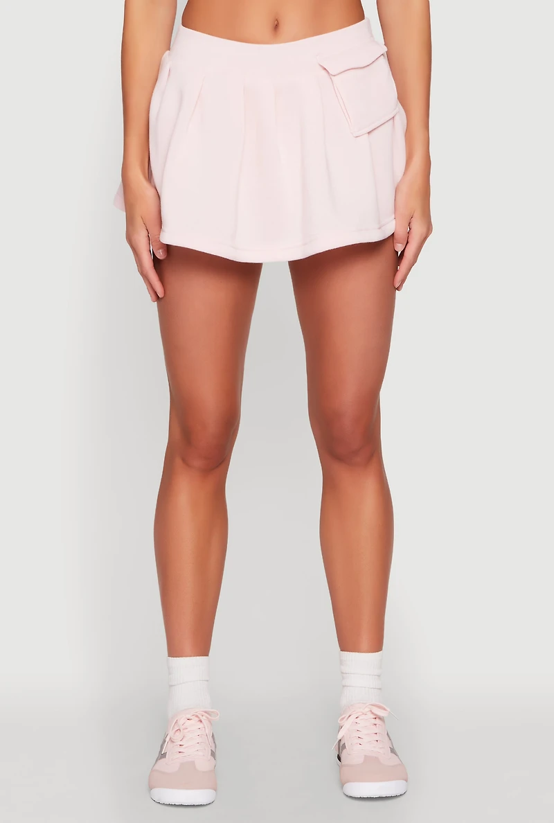 Womens Fleece Lined Pleated Cargo Skort, Pink, Size M